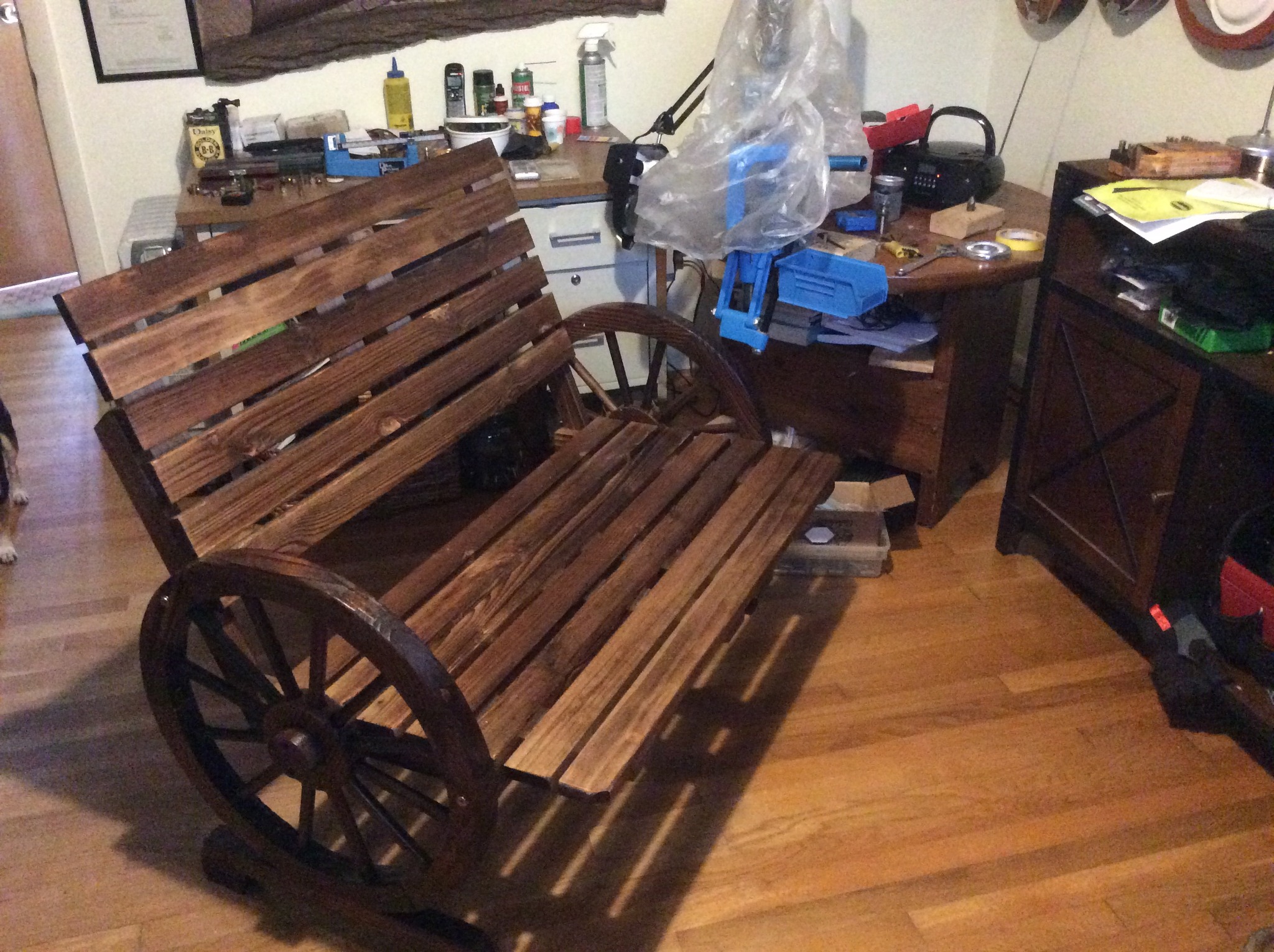 wagon wheel 2 seater bench for 100 bucks.jpg
