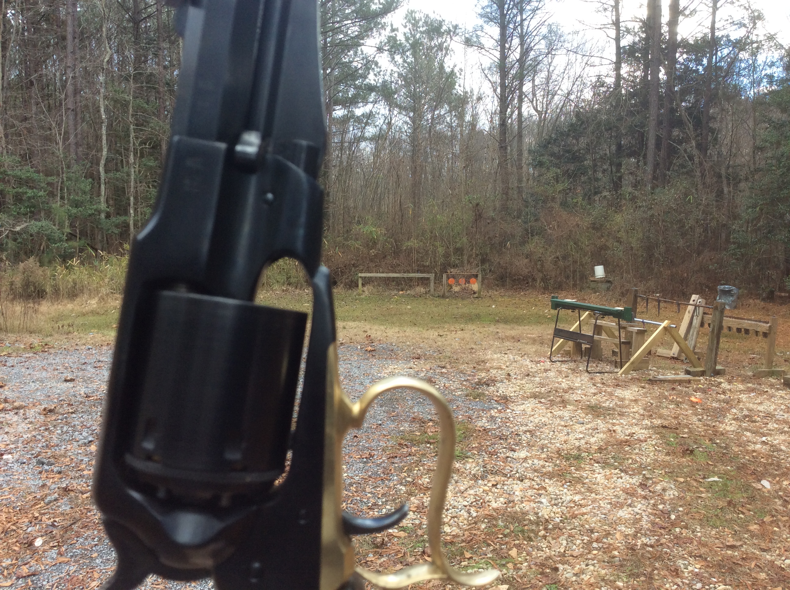 three swing plates 40 yds. in background