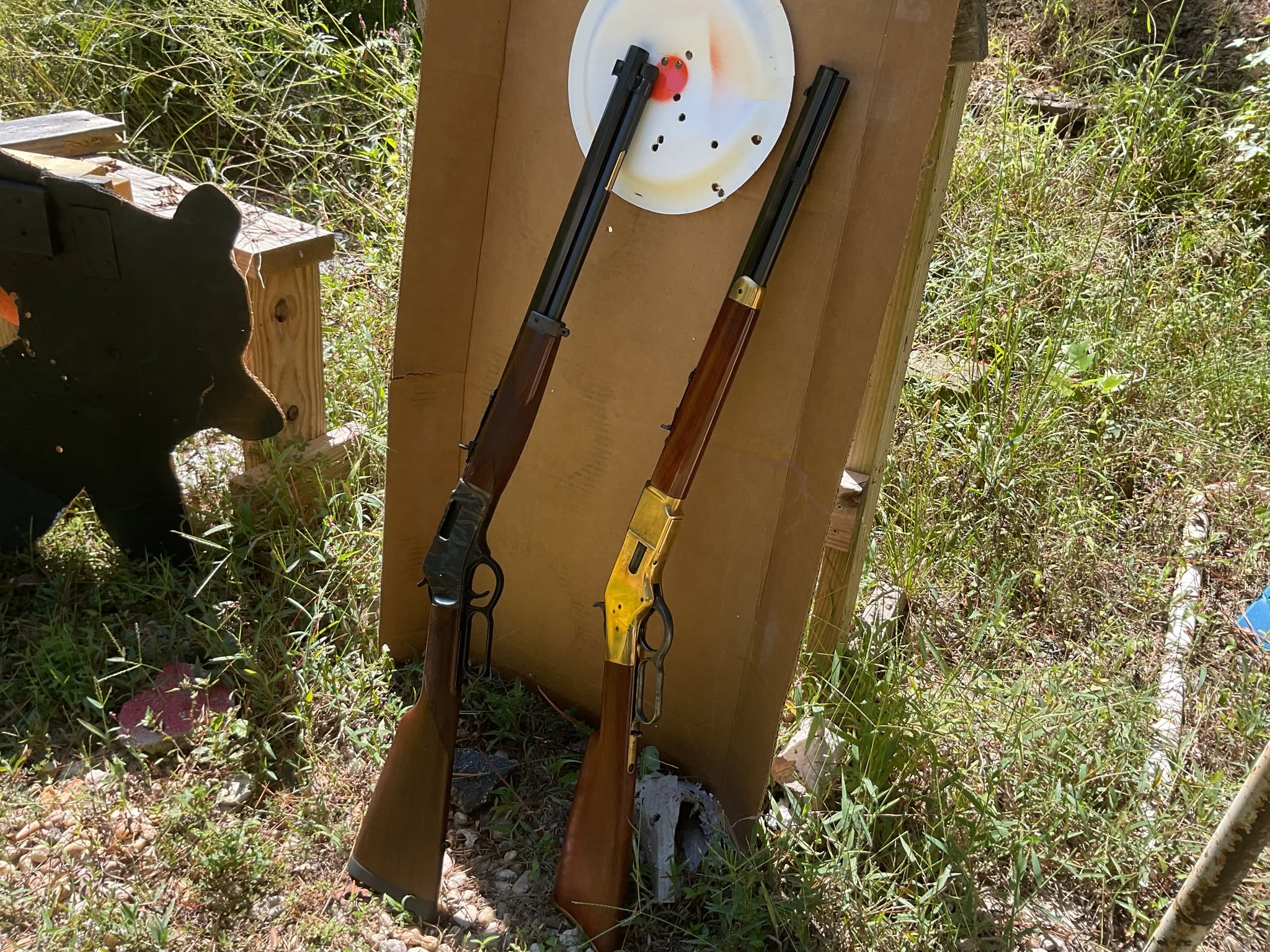 Henry 357 carbine and Winchester 1866 Yellow Boy 38 special.jpg